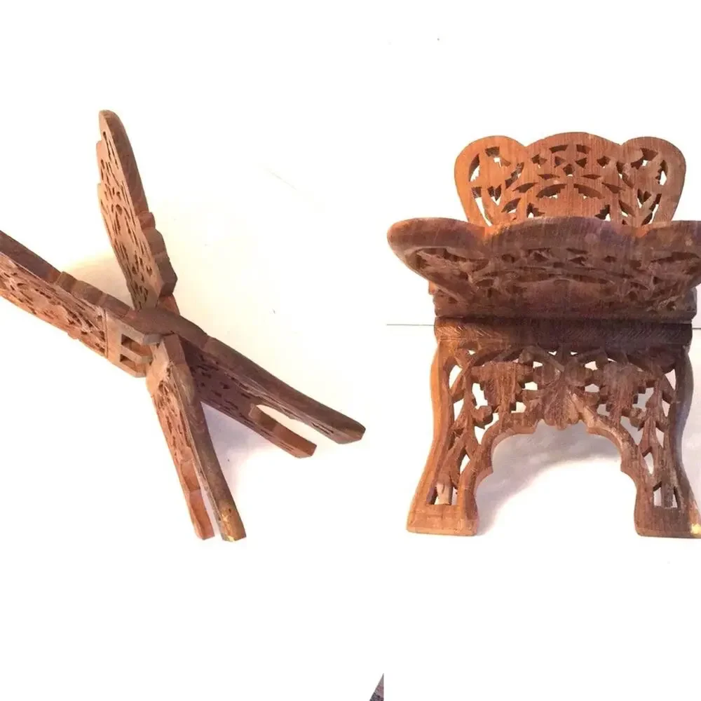Vintage wooden handcrafted carved book holder tray